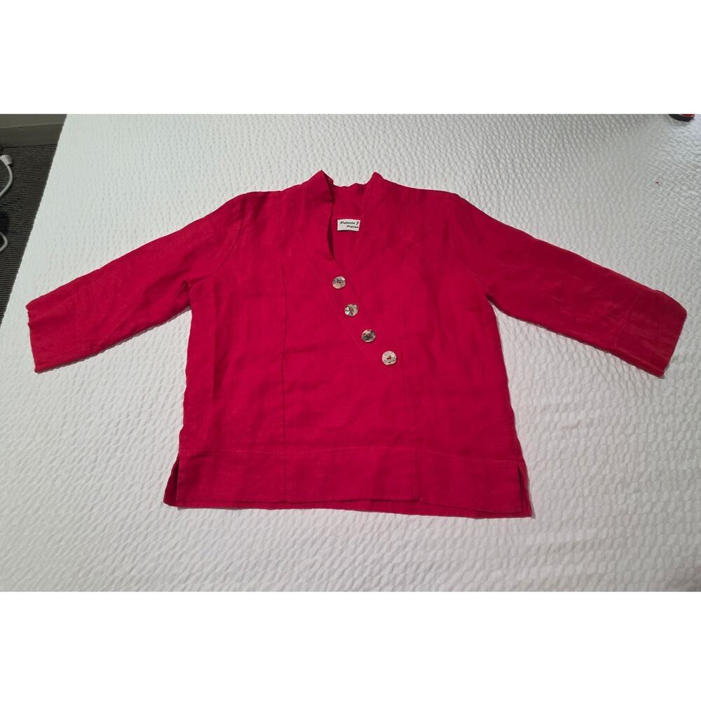 PATRICIA J Linen Top Red Extra Small XS Lagenlook art to wear teacher boxy USA